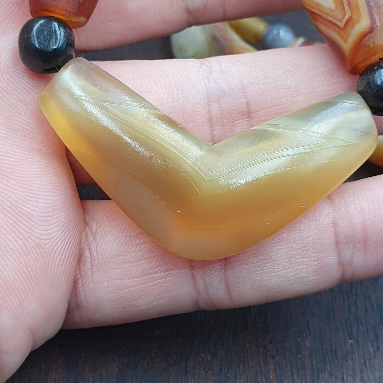 Antique Yemeni Old Crystal Agate Middle Eastern yellow Agate Beads necklace
