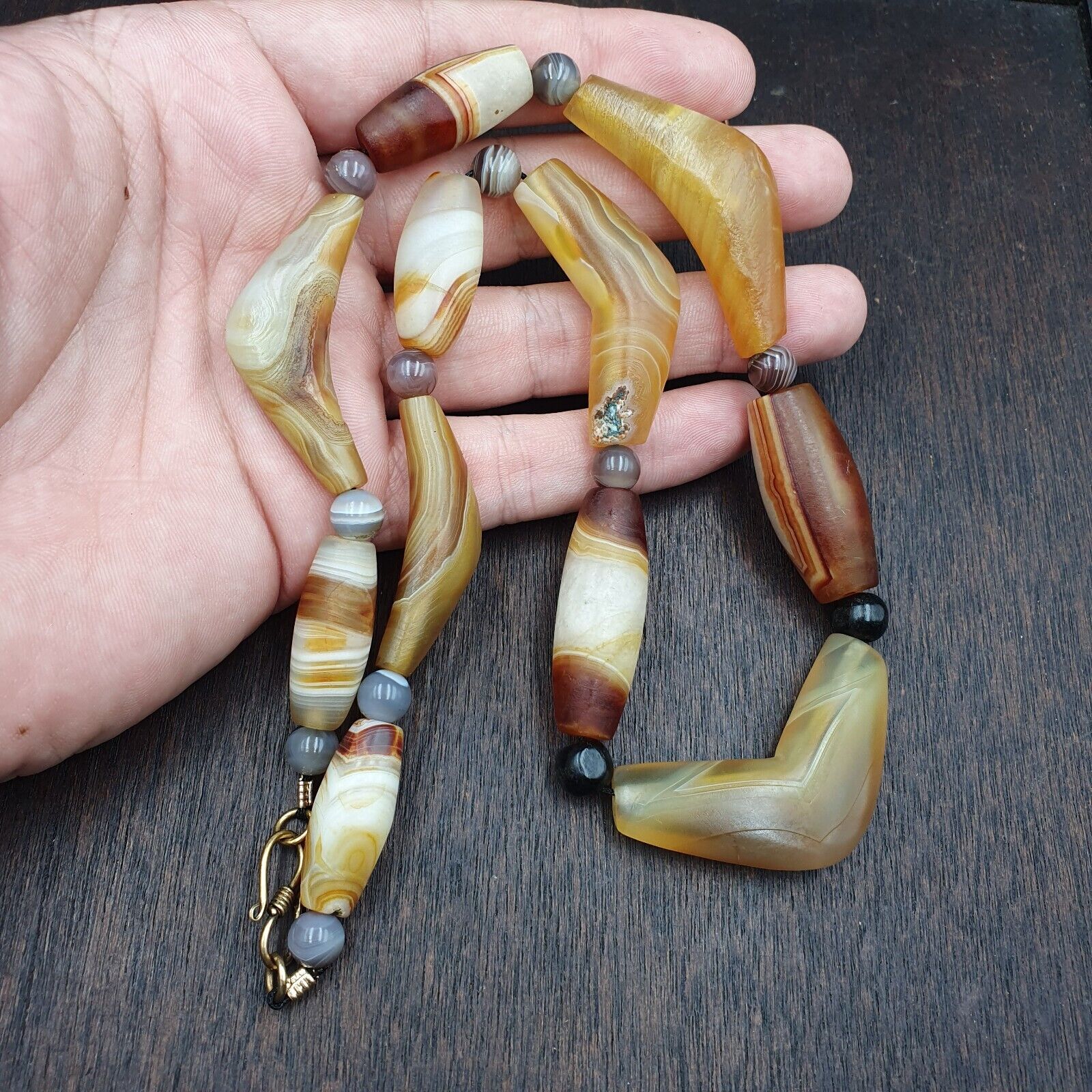 Antique Yemeni Old Crystal Agate Middle Eastern yellow Agate Beads necklace