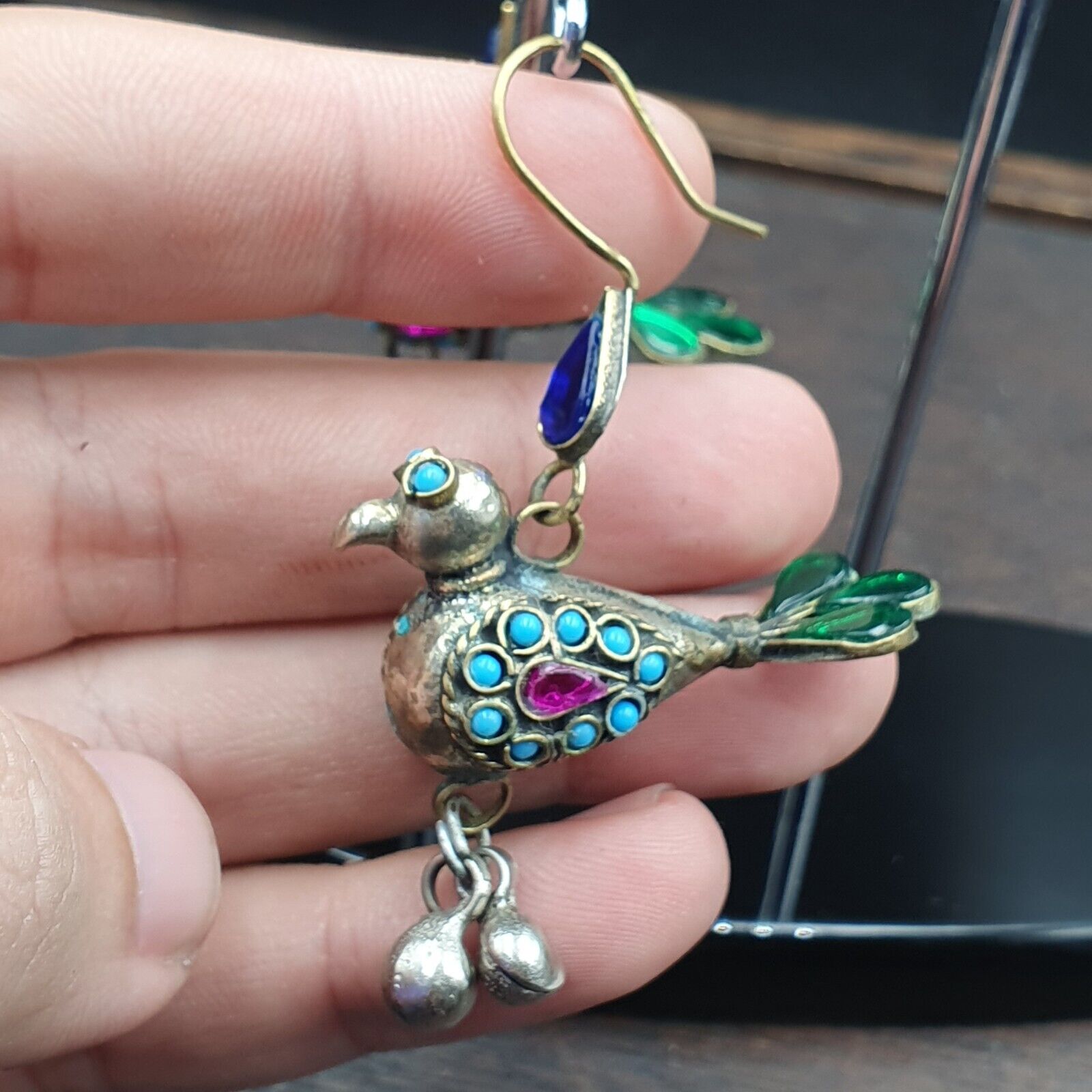 Pair of Vintage Handmade Birds Earrings From Afghanistan