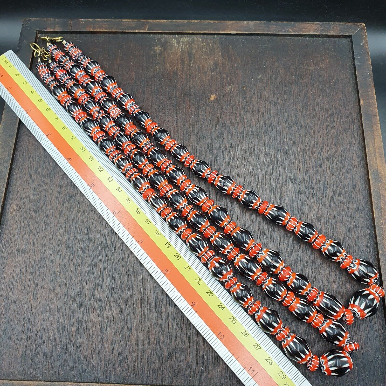 Vintage Black Chevron Venetian Style Multilayers Glass Beads Necklace CHB-1