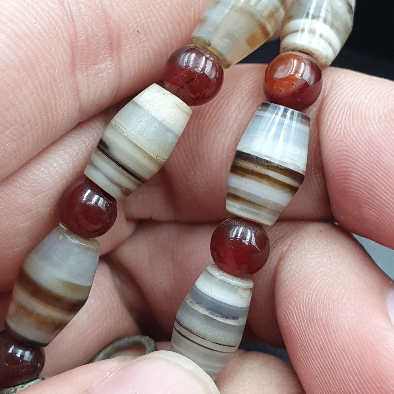 Antique Bactrian White Stripes Agate Middle Eastern Agate Beads necklace