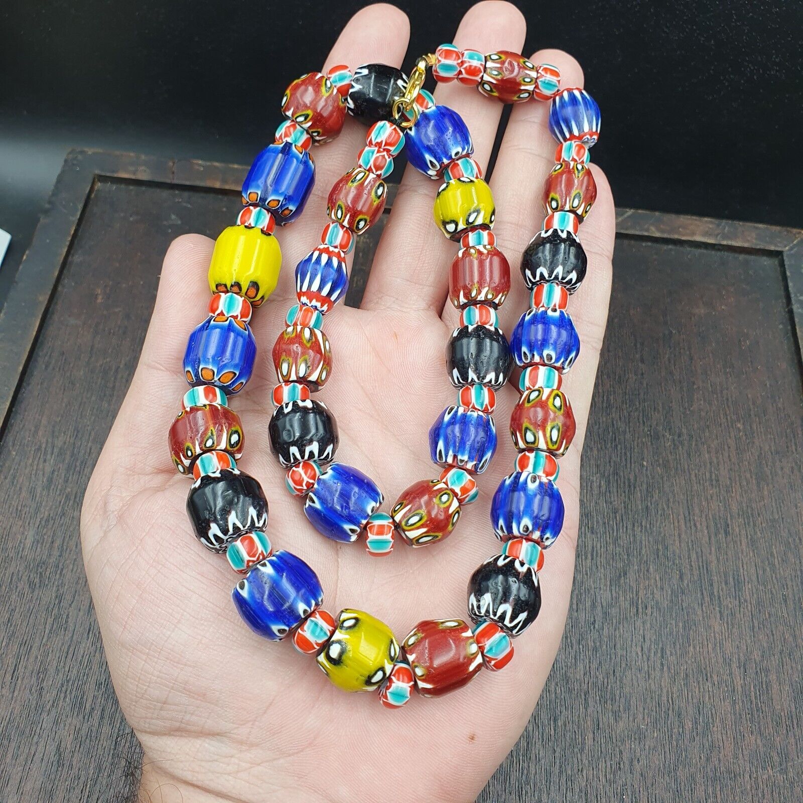 Vintage Chevron Venetian Style Multilayers Glass Beads Necklace 15mm MCH-2