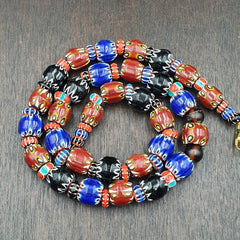 Vintage Chevron Venetian Style Multilayers Glass Beads Necklace 15mm MCH-1