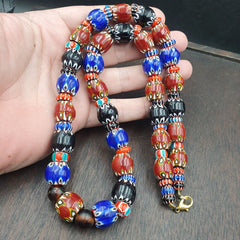 Vintage Chevron Venetian Style Multilayers Glass Beads Necklace 15mm MCH-1