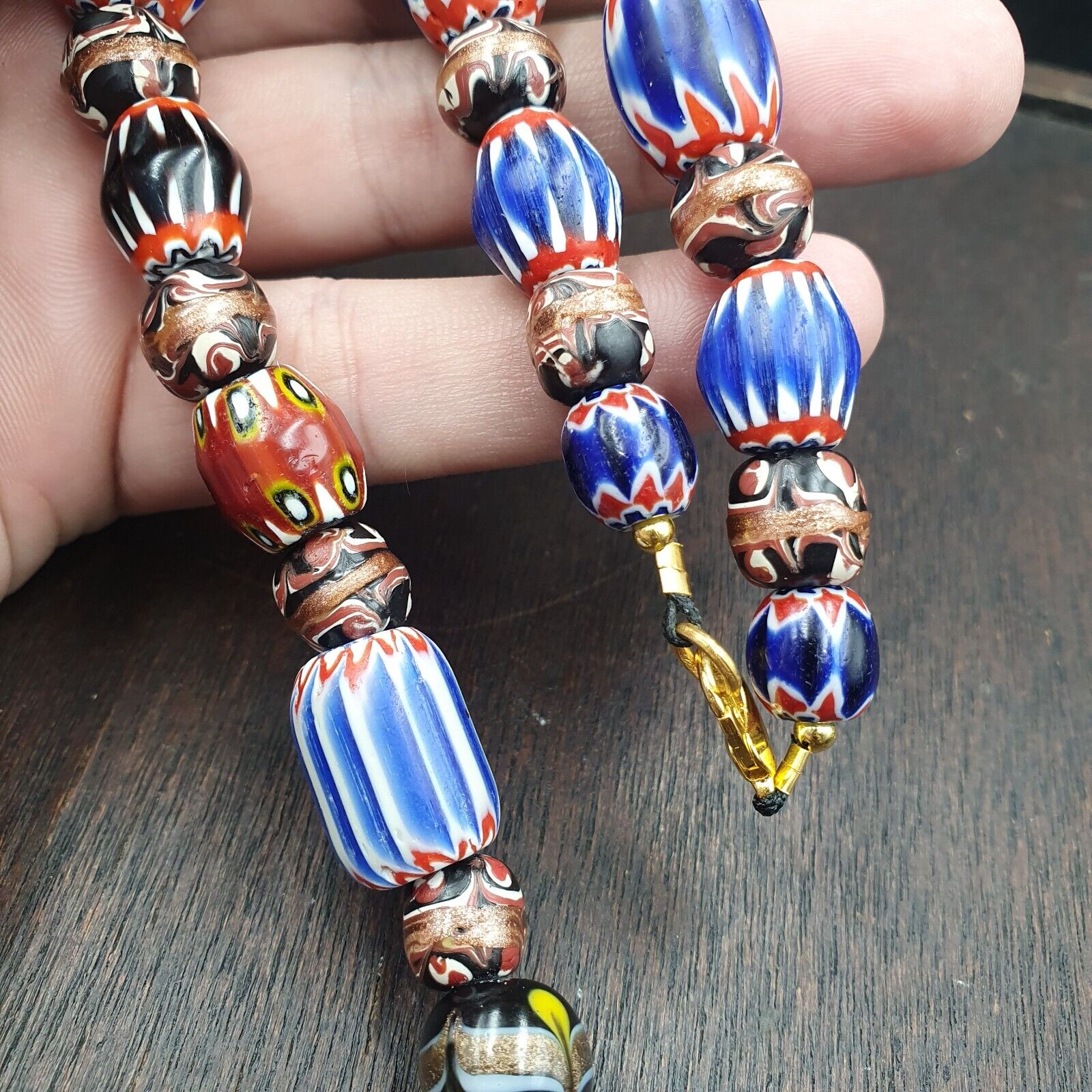 Vintage Chevron Venetian Style Multilayers Glass Beads Necklace 15-8mm MCH-3