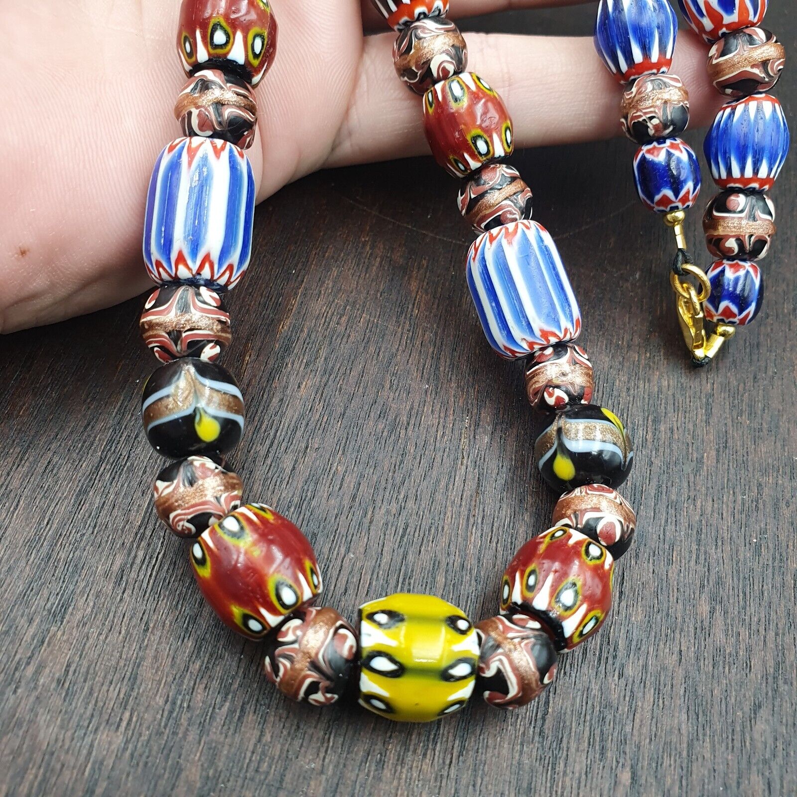 Vintage Chevron Venetian Style Multilayers Glass Beads Necklace 15-8mm MCH-3