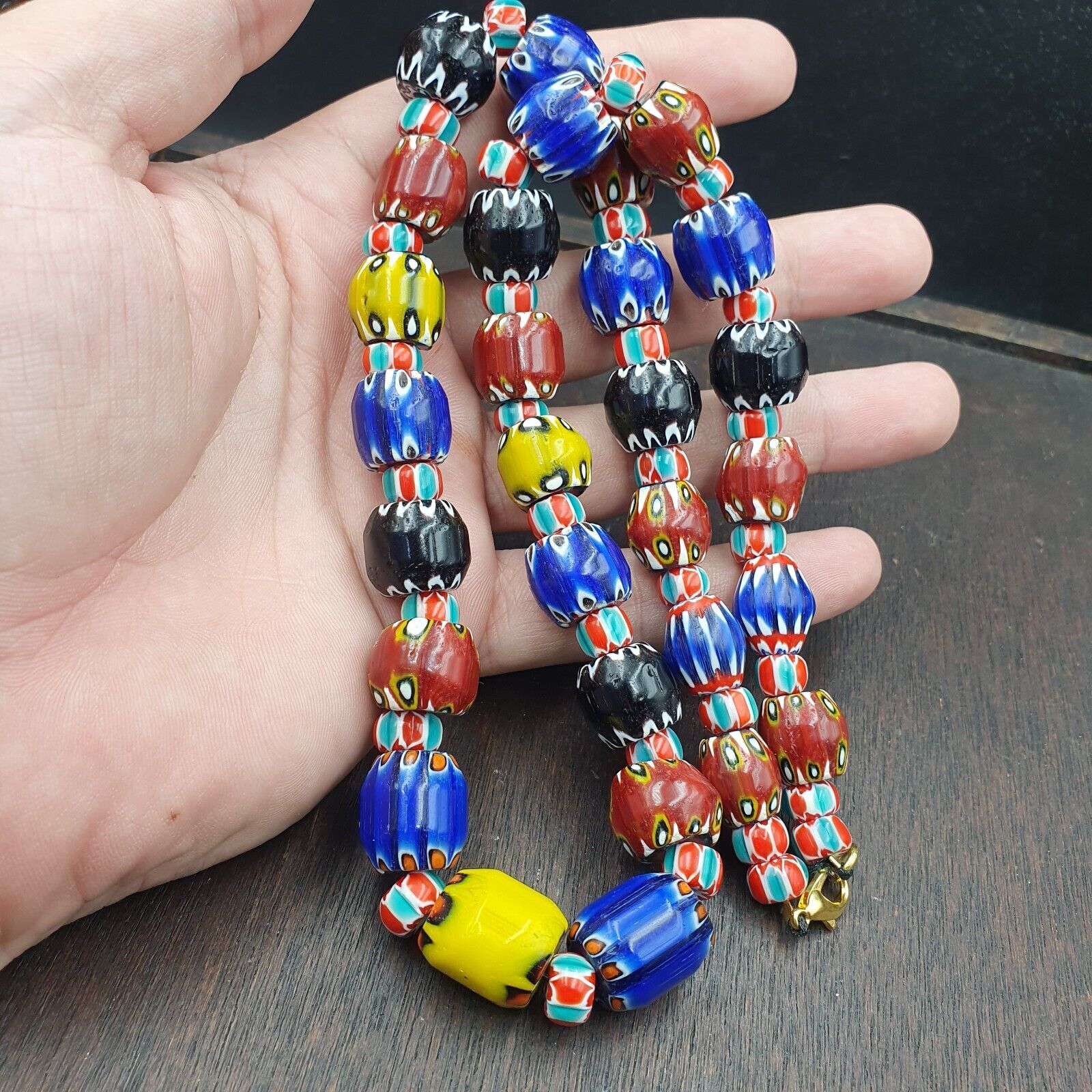 Vintage Chevron Venetian Style Multilayers Glass Beads Necklace 15mm MCH-2