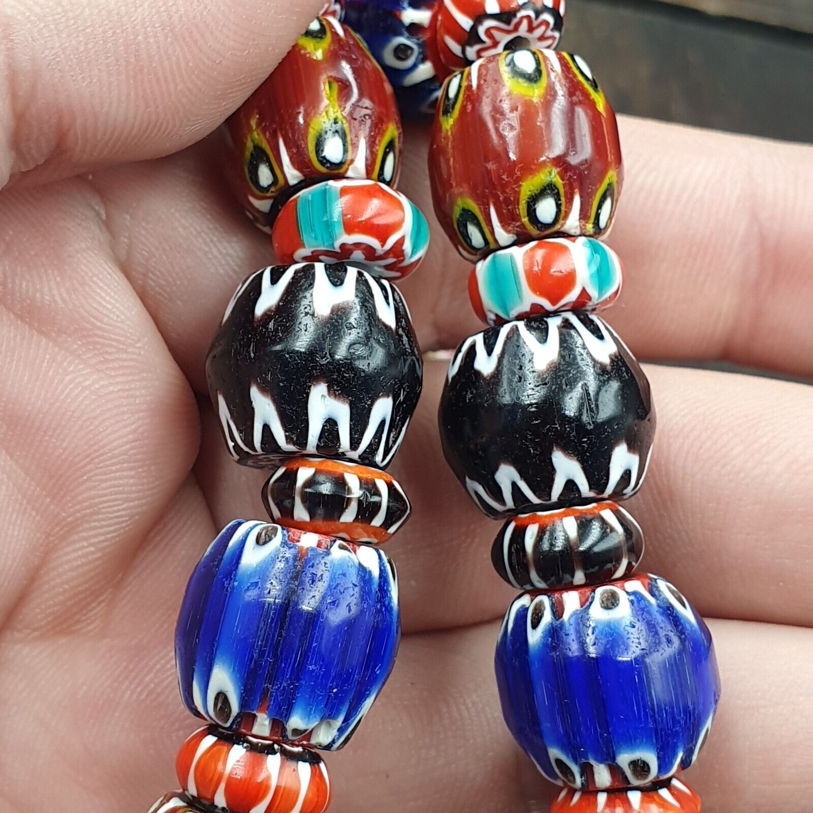 Vintage Chevron Venetian Style Multilayers Glass Beads Necklace 15mm MCH-1