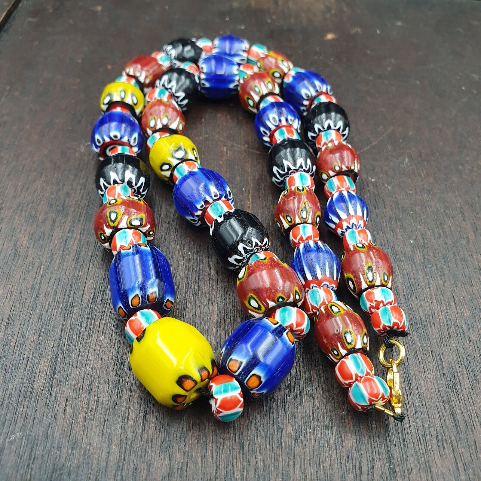 Vintage Chevron Venetian Style Multilayers Glass Beads Necklace 15mm MCH-2
