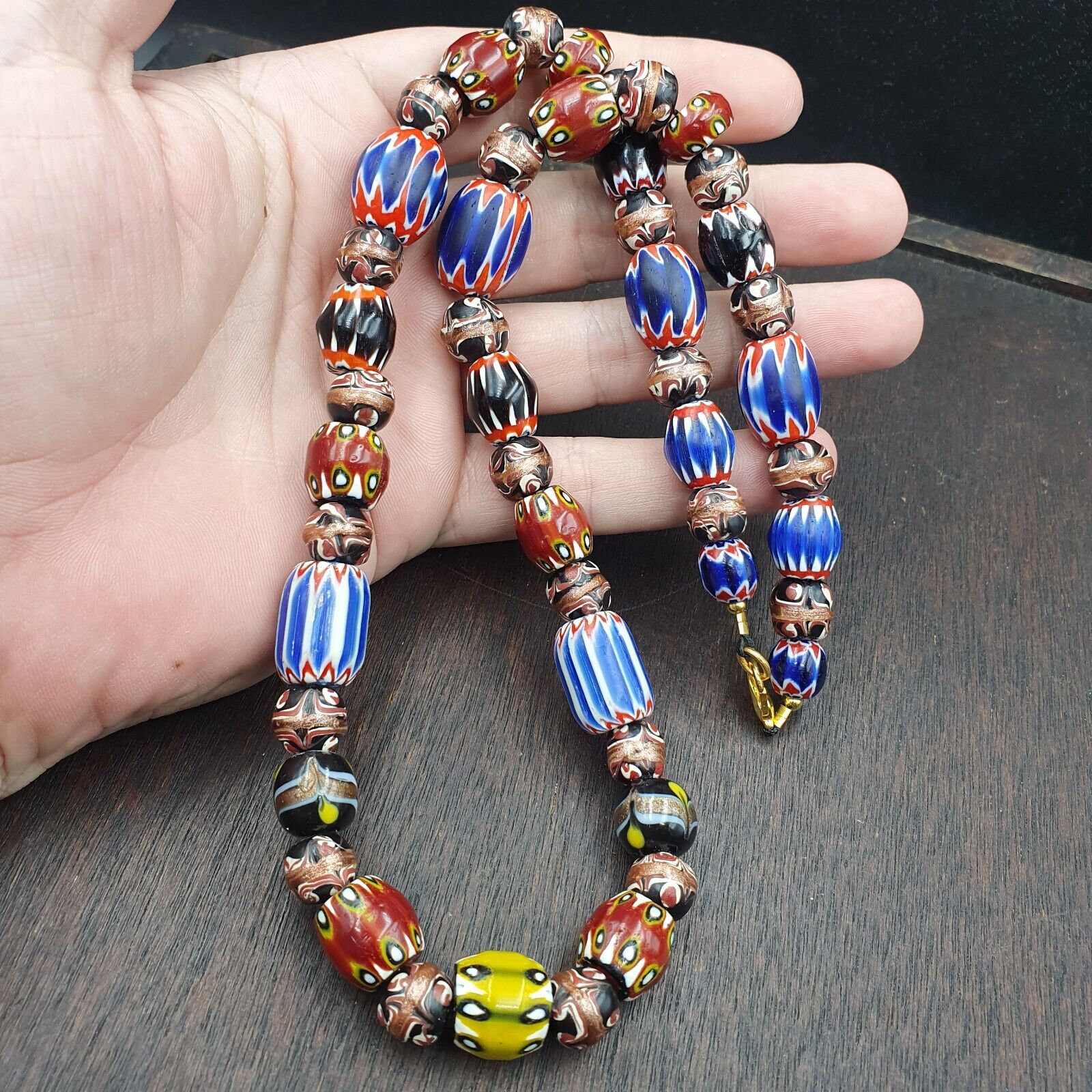 Vintage Chevron Venetian Style Multilayers Glass Beads Necklace 15-8mm MCH-3