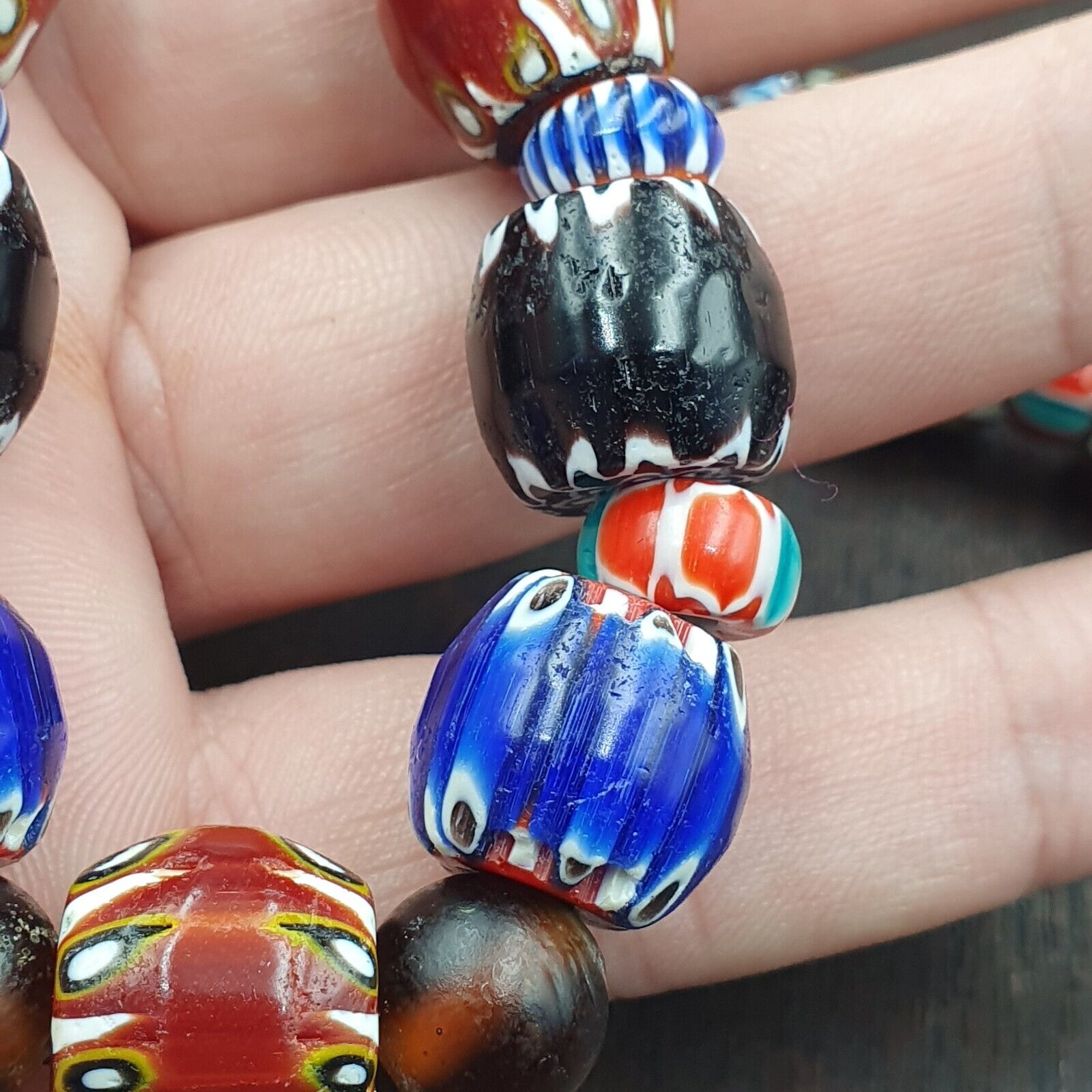Vintage Chevron Venetian Style Multilayers Glass Beads Necklace 15mm MCH-1