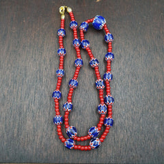 Vintage Chevrons & White Heart Venetian Multilayers Glass Beads Necklace N-315