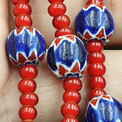 Vintage Chevrons & White Heart Venetian Multilayers Glass Beads Necklace N-315