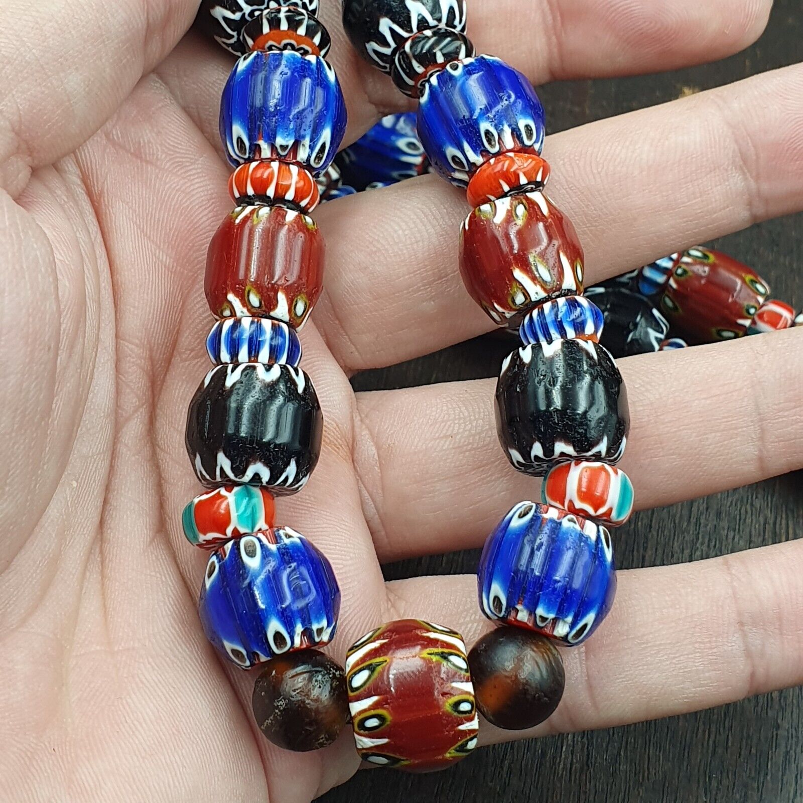 Vintage Chevron Venetian Style Multilayers Glass Beads Necklace 15mm MCH-1