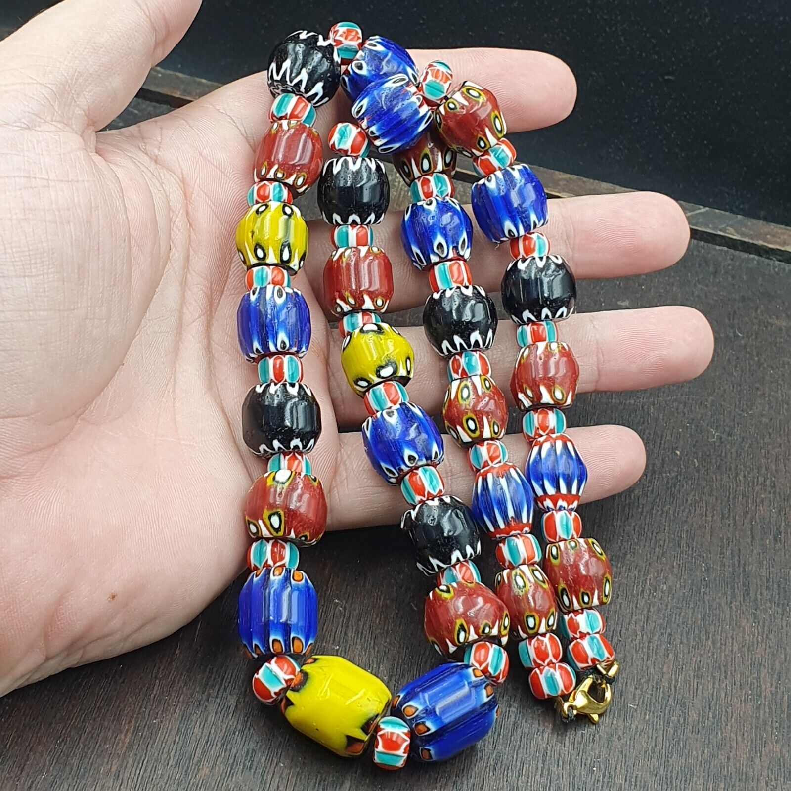 Vintage Chevron Venetian Style Multilayers Glass Beads Necklace 15mm MCH-2