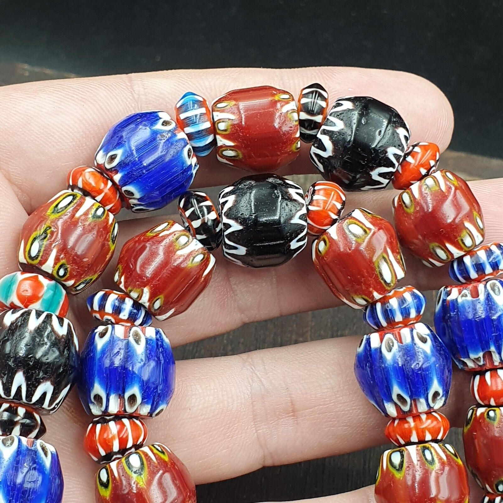 Vintage Chevron Venetian Style Multilayers Glass Beads Necklace 15mm MCH-1