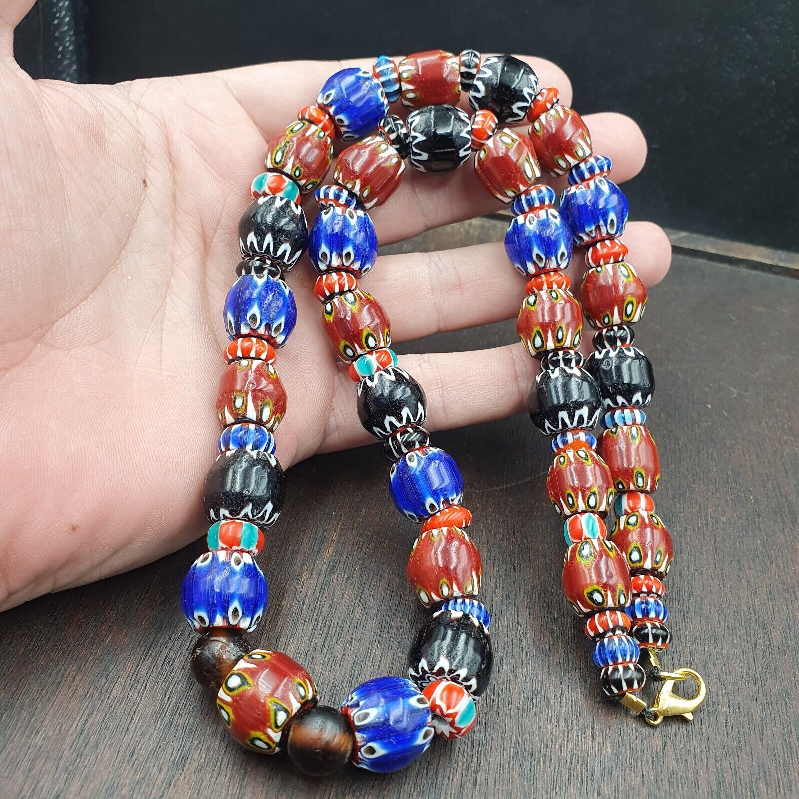Vintage Chevron Venetian Style Multilayers Glass Beads Necklace 15mm MCH-1