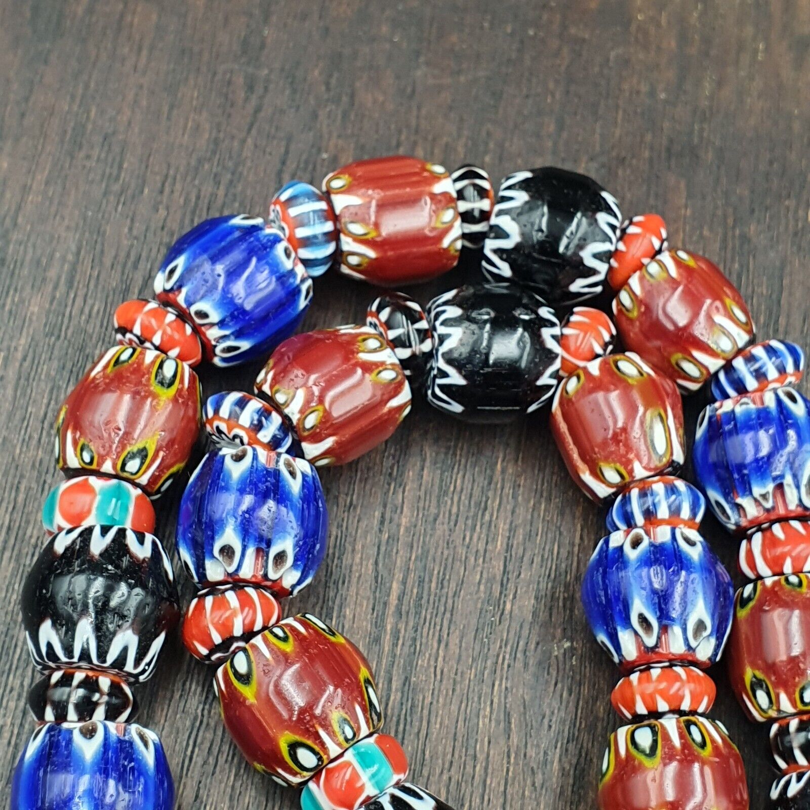 Vintage Chevron Venetian Style Multilayers Glass Beads Necklace 15mm MCH-1