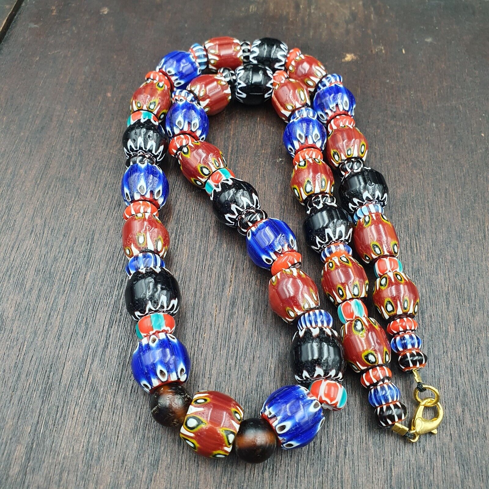 Vintage Chevron Venetian Style Multilayers Glass Beads Necklace 15mm MCH-1