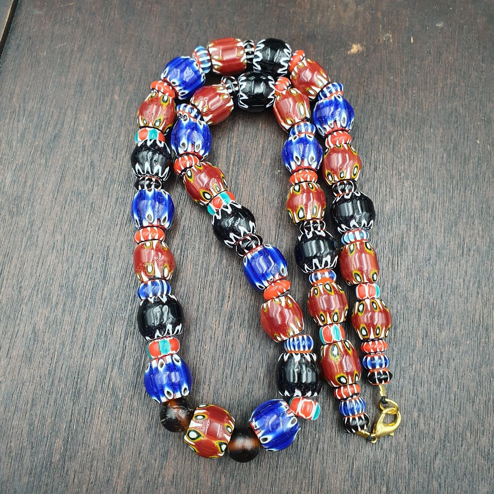 Vintage Chevron Venetian Style Multilayers Glass Beads Necklace 15mm MCH-1