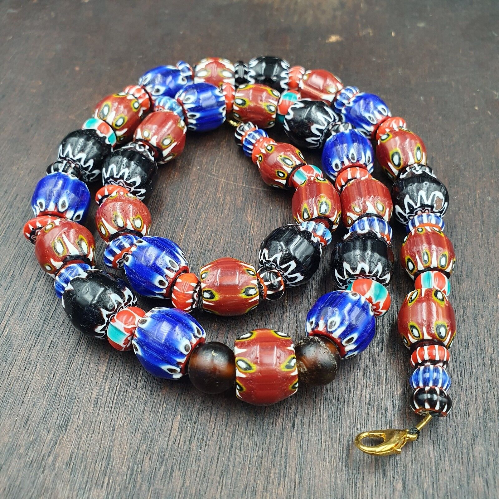 Vintage Chevron Venetian Style Multilayers Glass Beads Necklace 15mm MCH-1