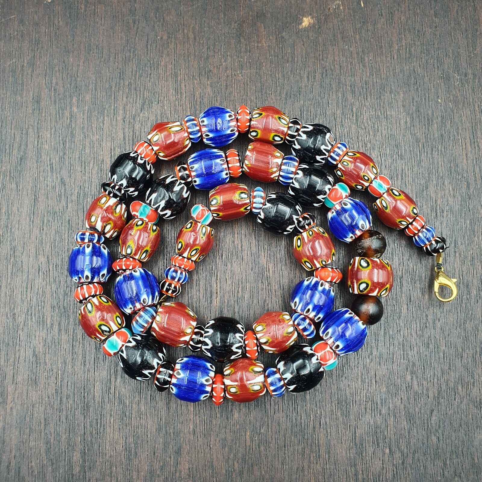 Vintage Chevron Venetian Style Multilayers Glass Beads Necklace 15mm MCH-1