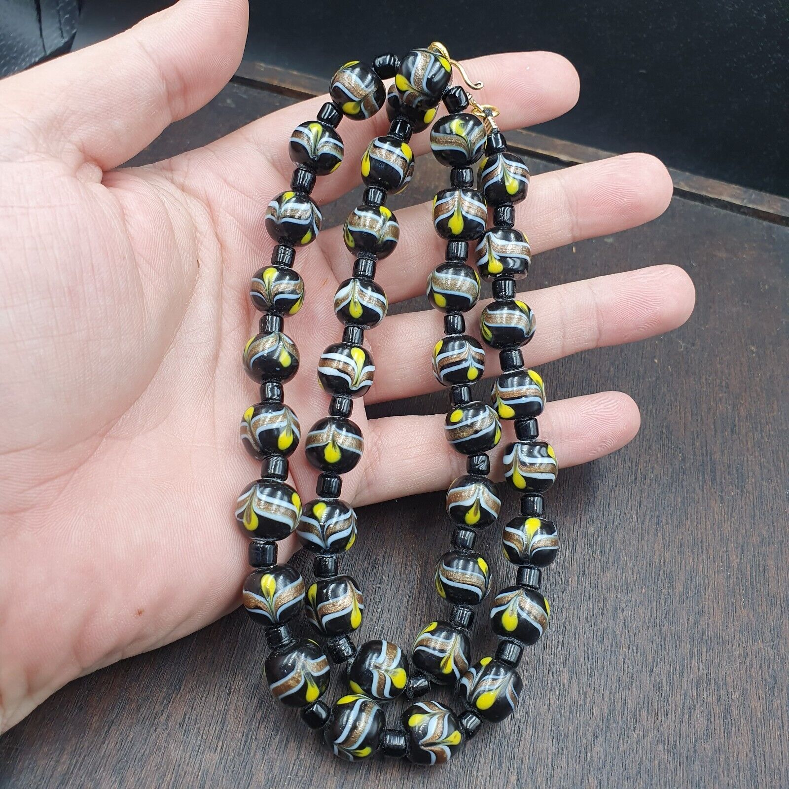 Vintage Venetian Style Wedding Cake Glass Beads Necklace 12mm WDK-1