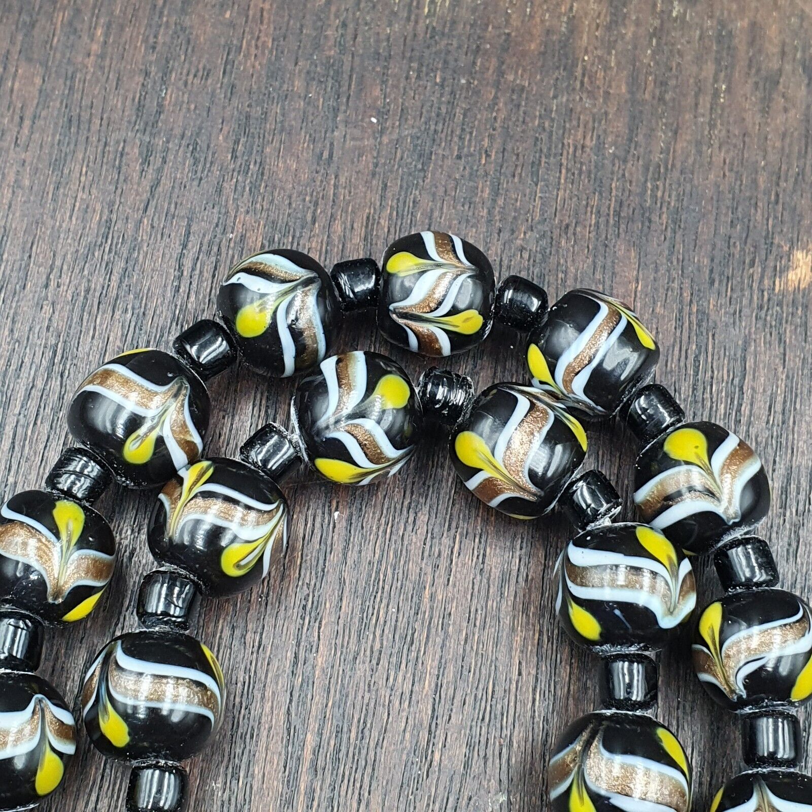 Vintage Venetian Style Wedding Cake Glass Beads Necklace 12mm WDK-1