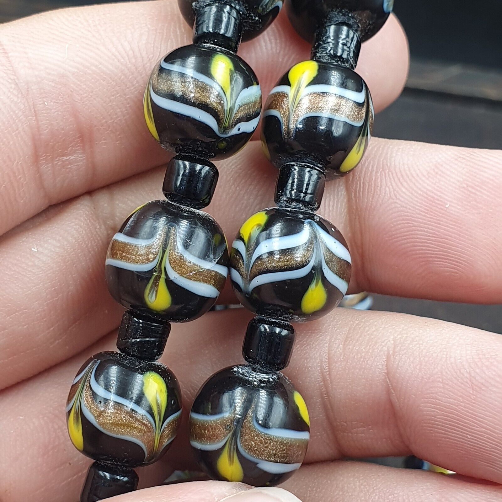 Vintage Venetian Style Wedding Cake Glass Beads Necklace 12mm WDK-1