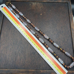 Vintage Venetian Style Black Chevron & Red Feather Beads 24" Necklace F-4