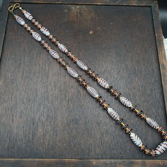 Vintage Venetian Style Black Chevron & Red Feather Beads 24" Necklace F-4