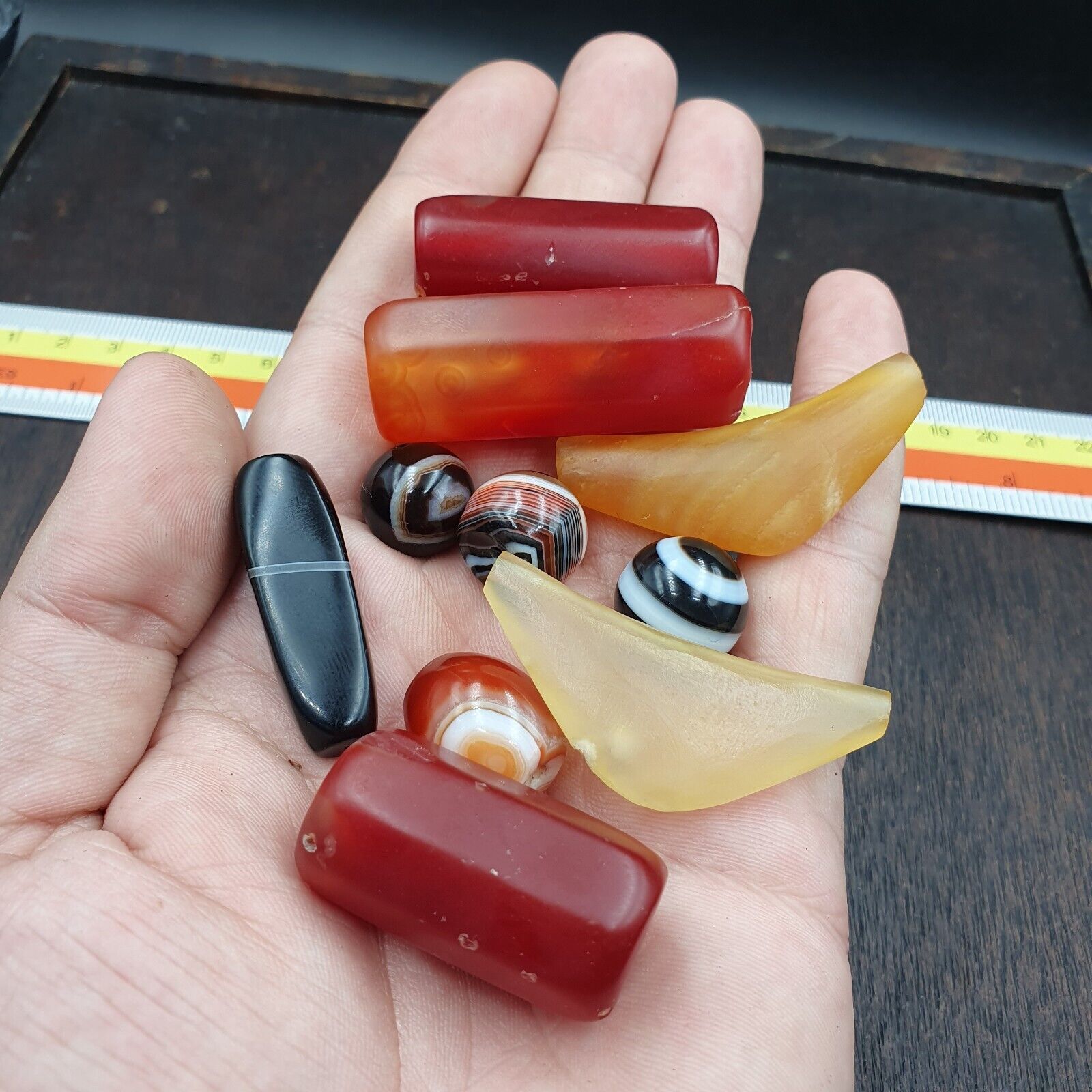 Antique Old Yemeni Agate vintage Tibetan Himalayan Eye Agate Bead Lot 10 Pcs