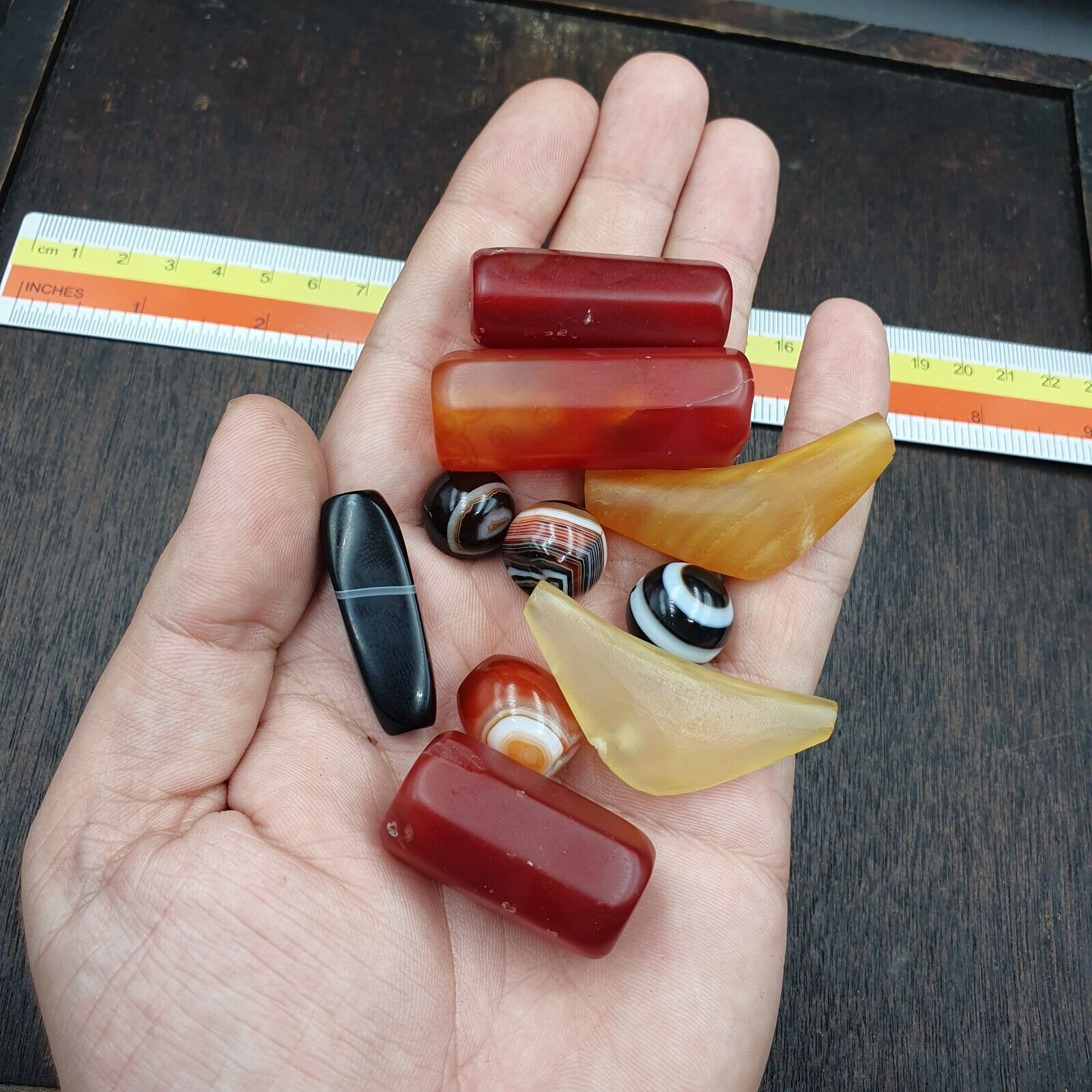 Antique Old Yemeni Agate vintage Tibetan Himalayan Eye Agate Bead Lot 10 Pcs