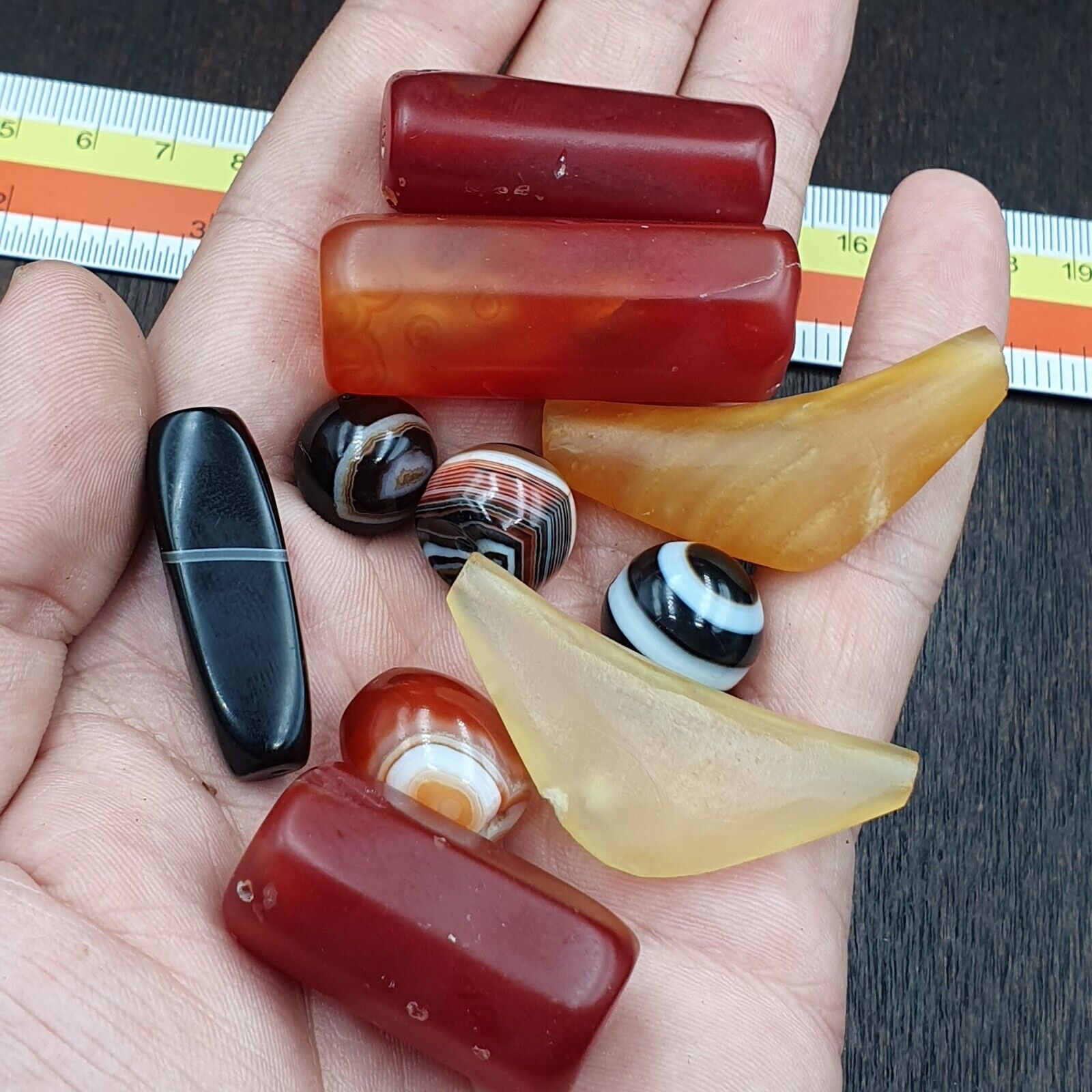 Antique Old Yemeni Agate vintage Tibetan Himalayan Eye Agate Bead Lot 10 Pcs
