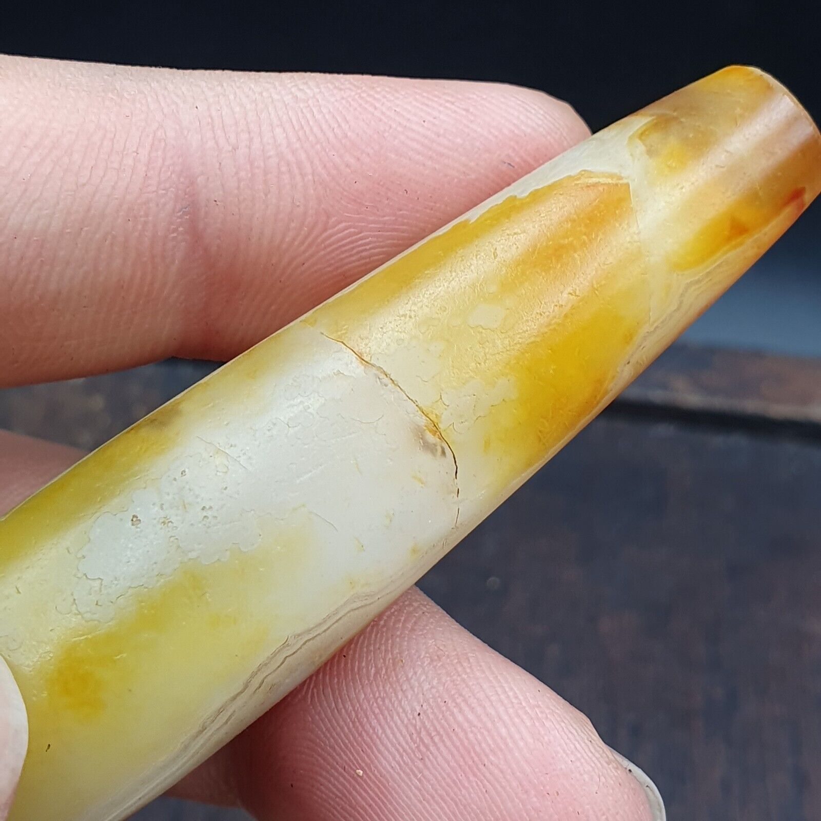 Antique Yemeni Old Crystal Agate Middle Eastern yellow Agate Bead -35Y