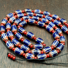 Antique Venetian White Heart And Blue Chevron Trade Beads Extra Long Necklace
