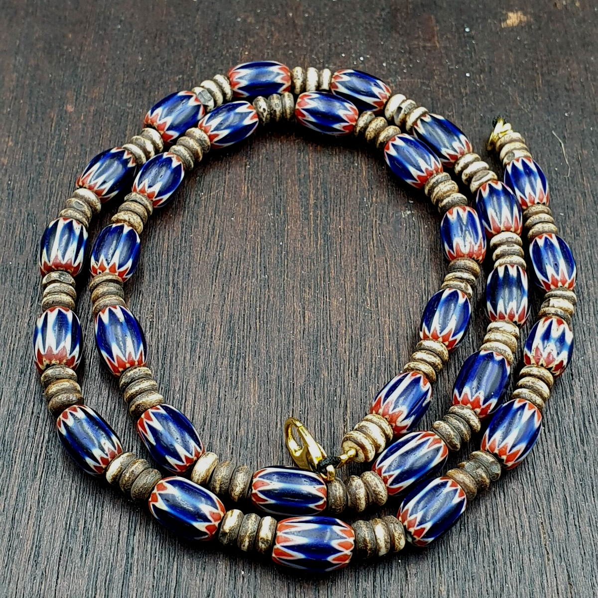 Antique Venetian Chevron and And yalk bone Trade Beads Necklace