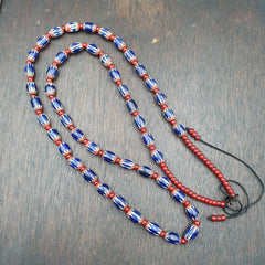 Antique Venetian White Heart And Blue Chevron Trade Beads Extra Long Necklace