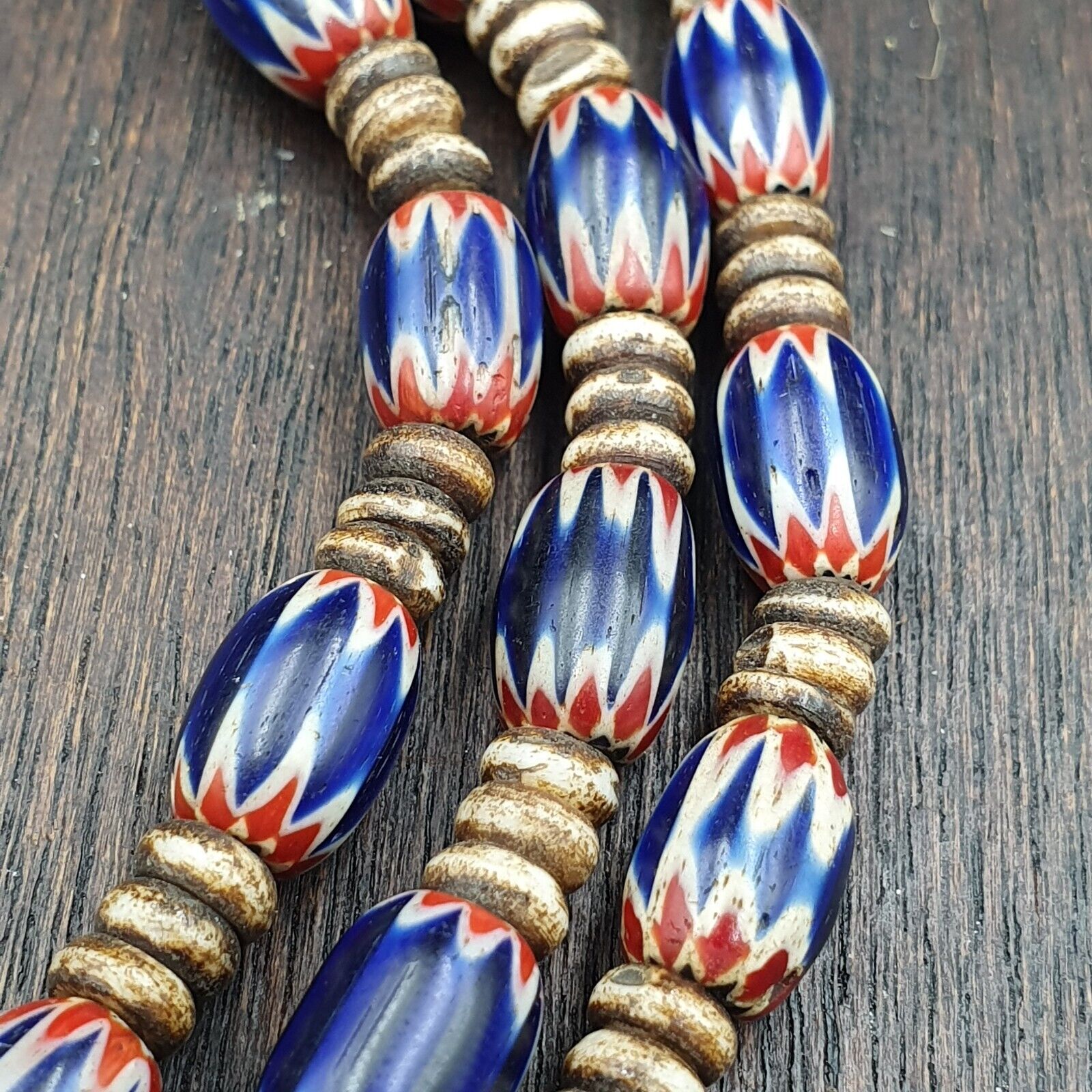Antique Venetian Chevron and And yalk bone Trade Beads Necklace