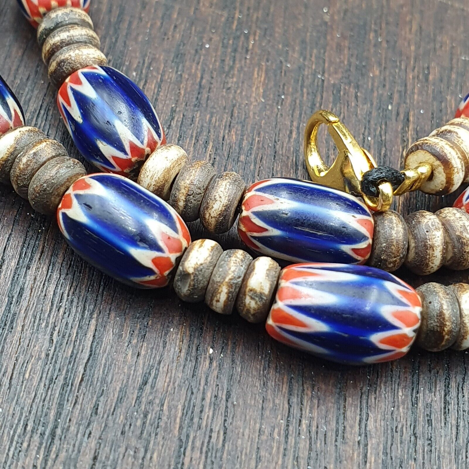 Antique Venetian Chevron and And yalk bone Trade Beads Necklace