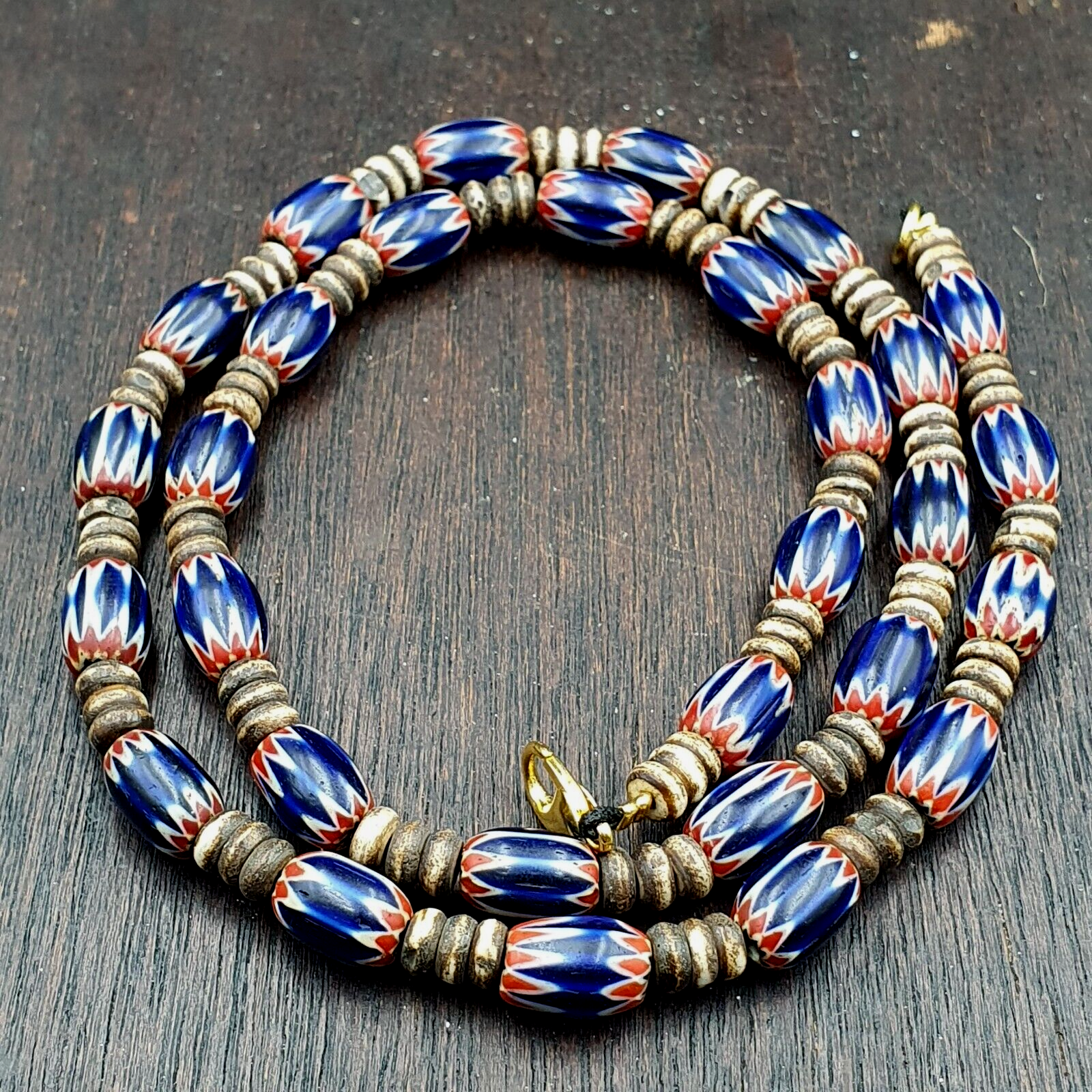 Antique Venetian Chevron and And yalk bone Trade Beads Necklace