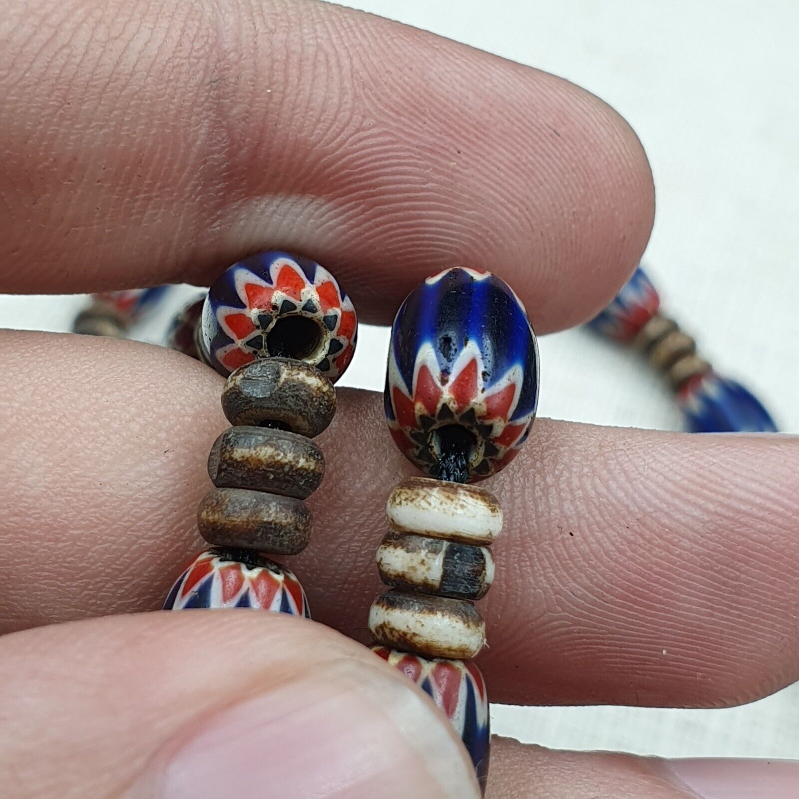 Antique Venetian Chevron and And yalk bone Trade Beads Necklace