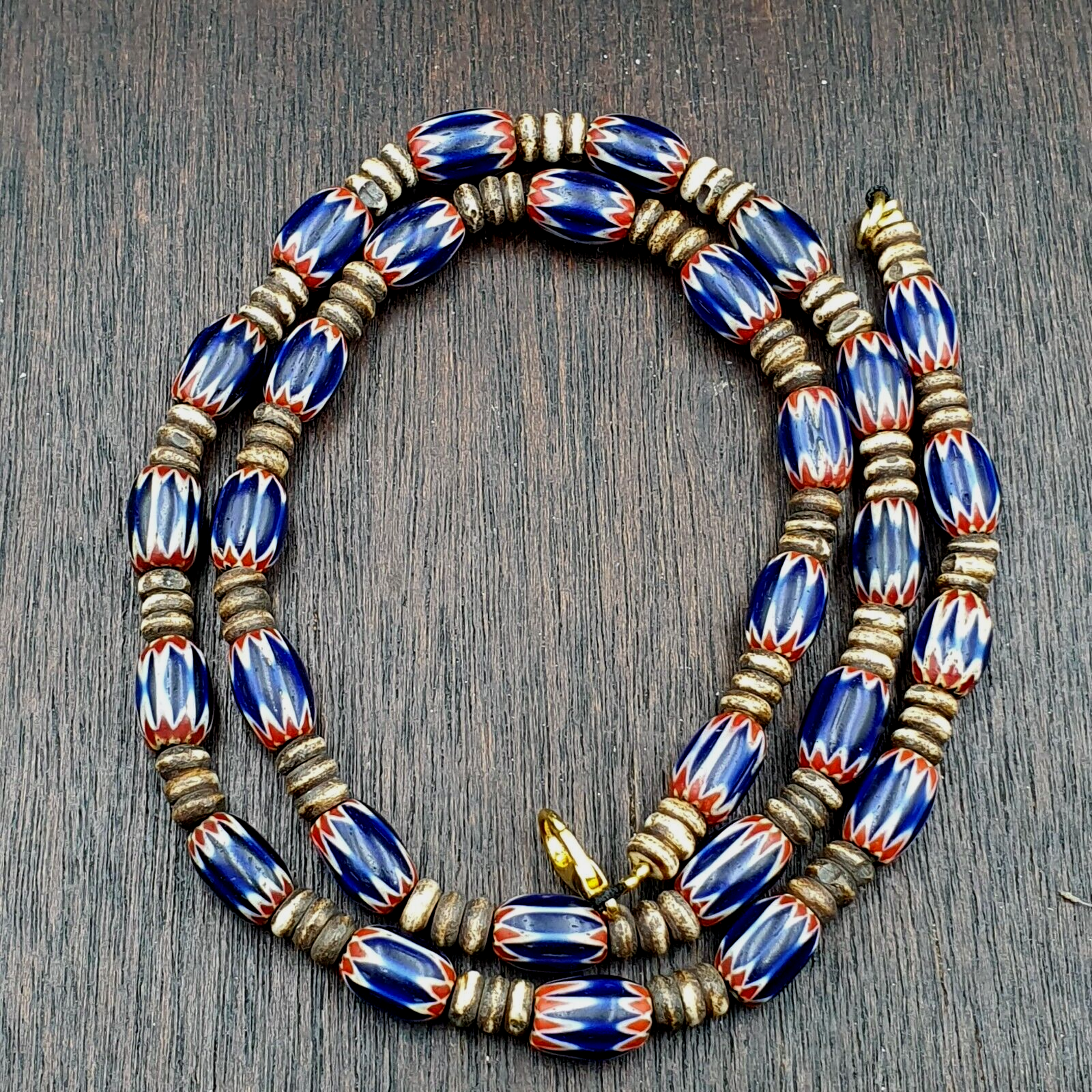 Antique Venetian Chevron and And yalk bone Trade Beads Necklace