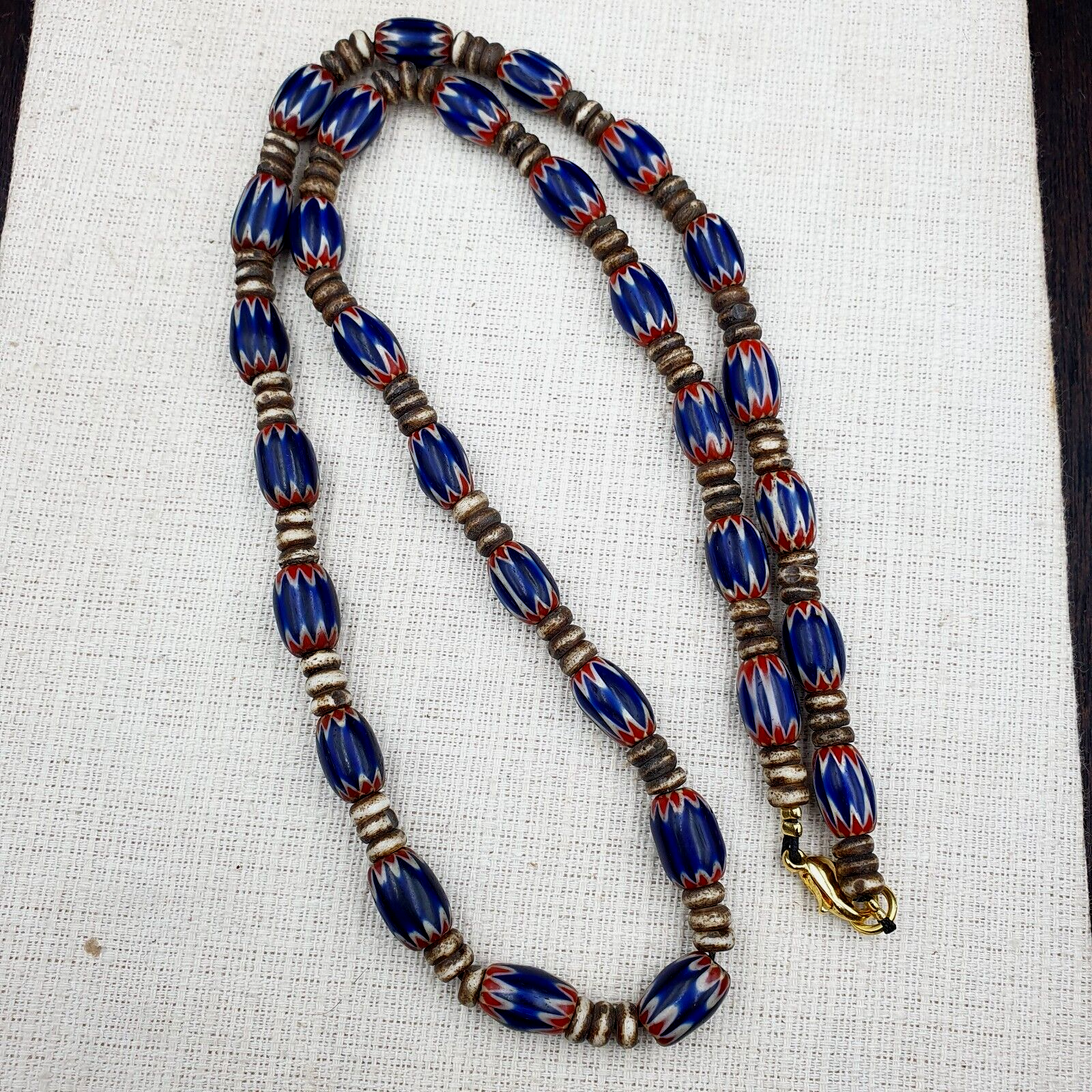Antique Venetian Chevron and And yalk bone Trade Beads Necklace