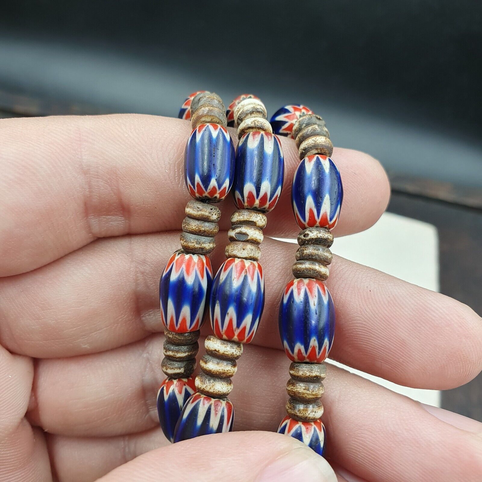 Antique Venetian Chevron and And yalk bone Trade Beads Necklace