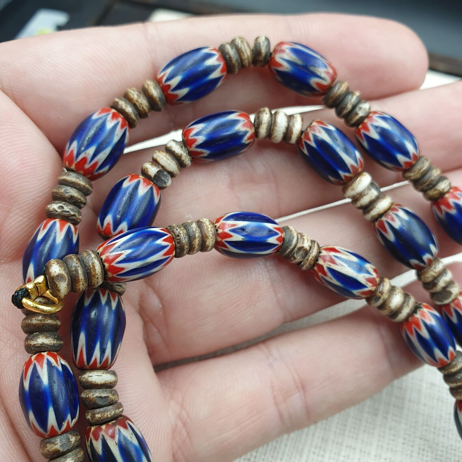 Antique Venetian Chevron and And yalk bone Trade Beads Necklace