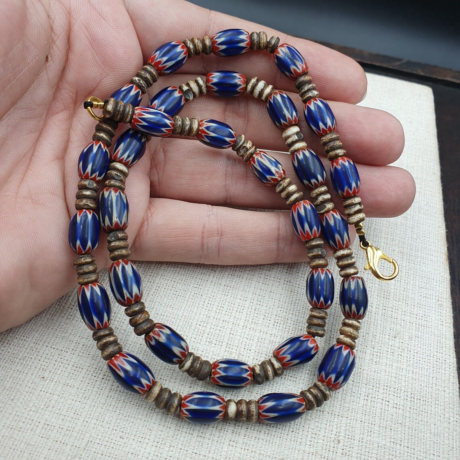 Antique Venetian Chevron and And yalk bone Trade Beads Necklace