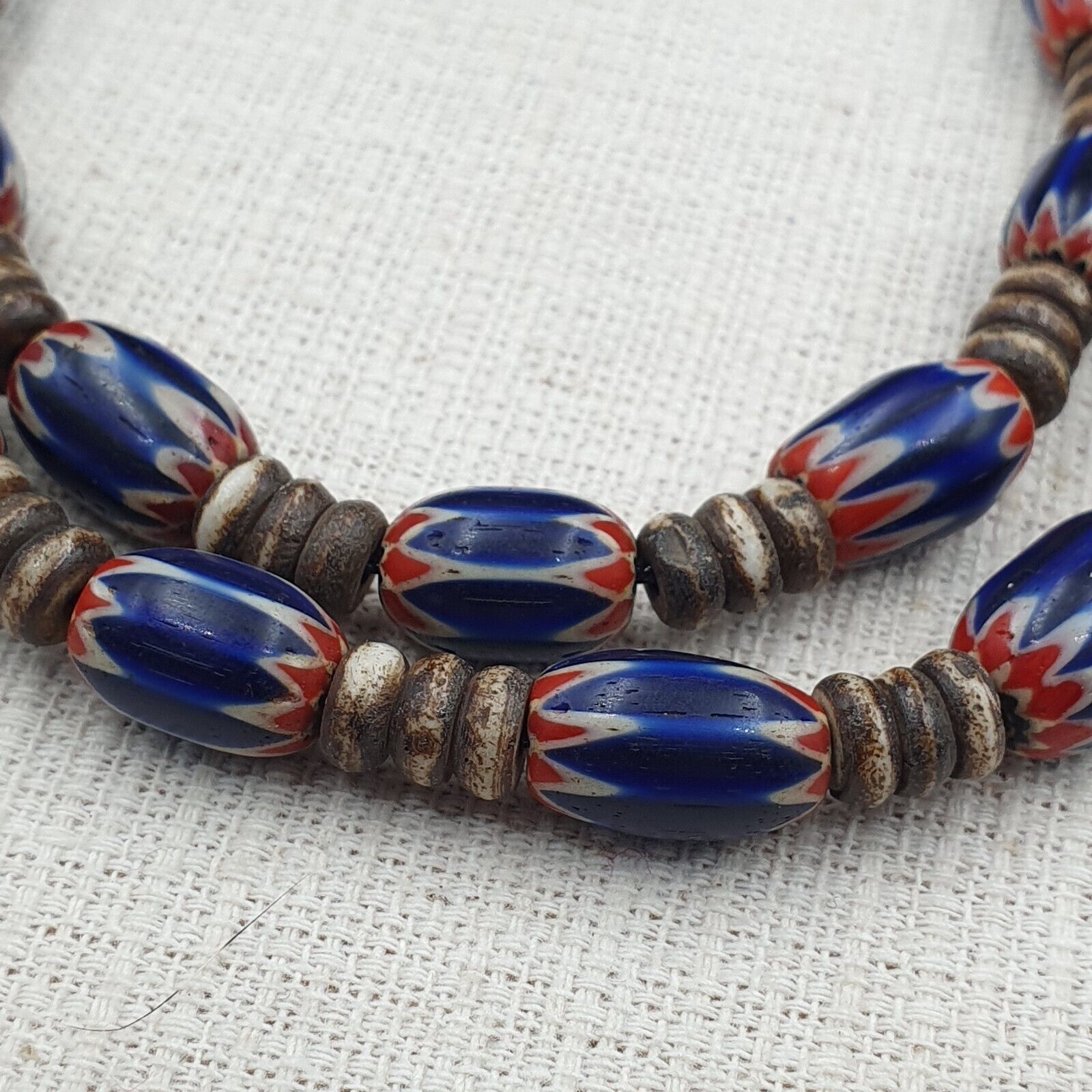 Antique Venetian Chevron and And yalk bone Trade Beads Necklace