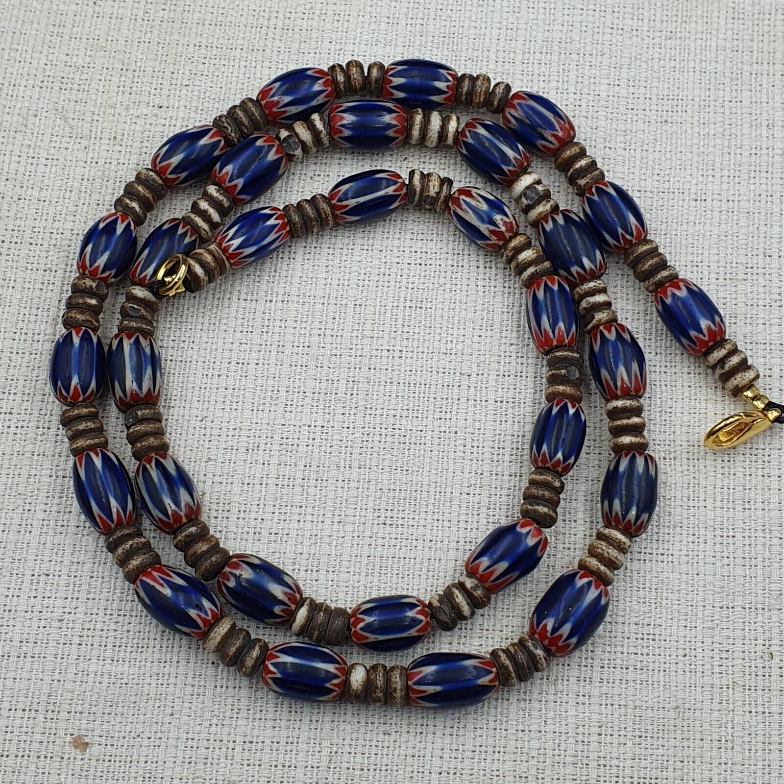 Antique Venetian Chevron and And yalk bone Trade Beads Necklace
