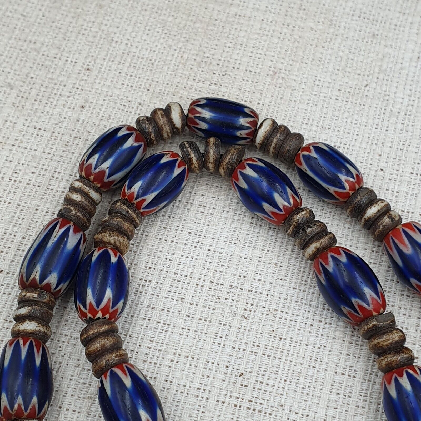 Antique Venetian Chevron and And yalk bone Trade Beads Necklace